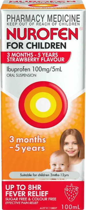 Nurofen for Children 3 Months to 5 Years Pain & Fever Relief Ibuprofen 100mg/5ml Strawberry 100ml