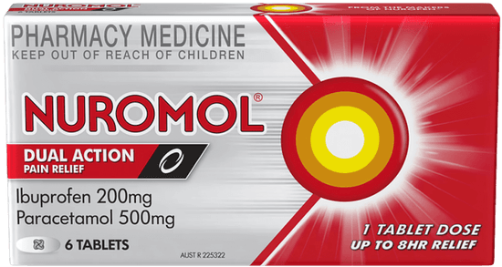 Nuromol Dual-Action Strong Pain Relief 6 Tablets 200mg/500mg