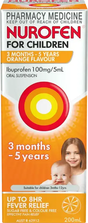 Nurofen for Children 3 Months to 5 Years Pain & Fever Relief Ibuprofen 100mg/5ml Orange 200ml