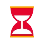 A red hourglass with a white sand timer is standing upright against a plain black background.