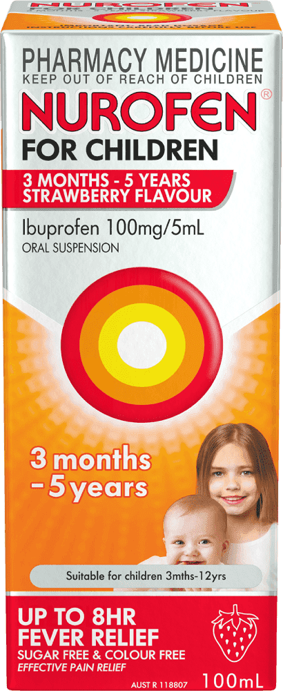 Nurofen for Children 3 Months to 5 Years Pain & Fever Relief Ibuprofen 100mg/5ml Strawberry 100ml