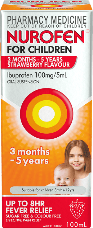 Nurofen for Children 3 Months to 5 Years Pain & Fever Relief Ibuprofen 100mg/5ml Strawberry 100ml