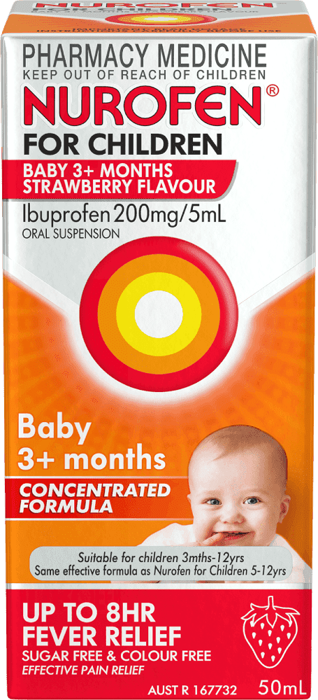 Nurofen for Children Baby 3+ Months Concentrated Pain And Fever Relief Ibuprofen 200mg/5ml Strawberry