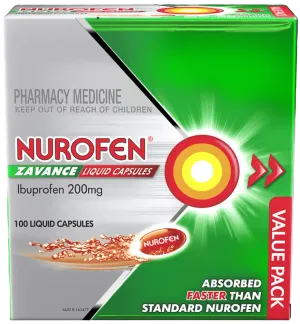 Nurofen Zavance Pain Relief Liquid 100 Capsules 200mg